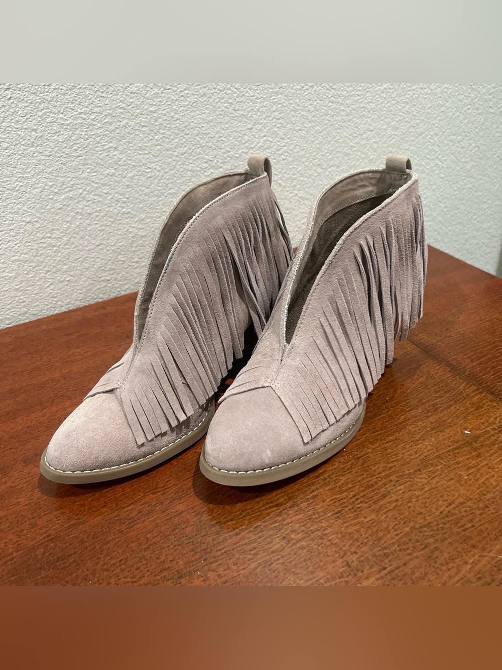 Mari A. Suede Fringe Ankle Booties